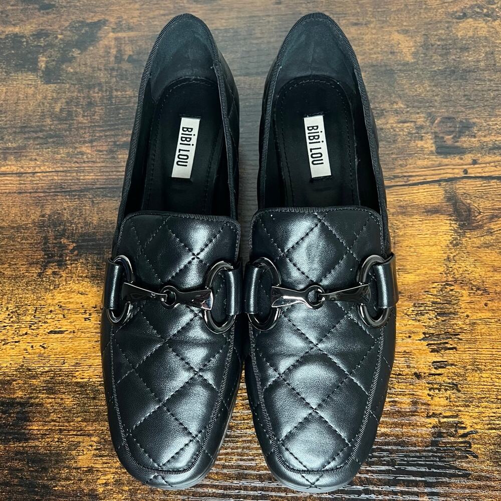 Bibi Lou Anthropologie Black Quilted Leather Loafers Sz 40 Old Money Minimalist - Picture 2 of 11